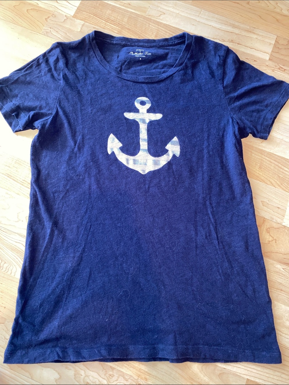 J. Crew Navy Tee with Metallic Striped Anchor